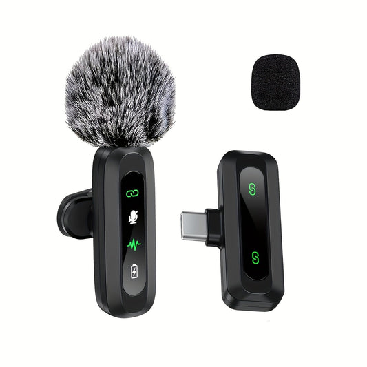 Wireless lavalier microphone with USB-C connectivity for smartphones and tablets compact design, ideal for podcasts and vlogs 0