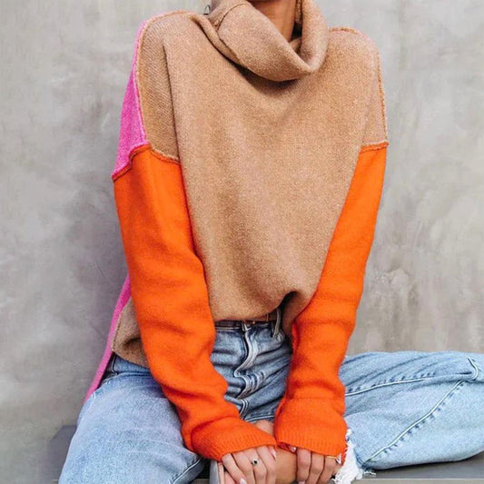 Women's Color Block Turtleneck Sweater | Cozy 0