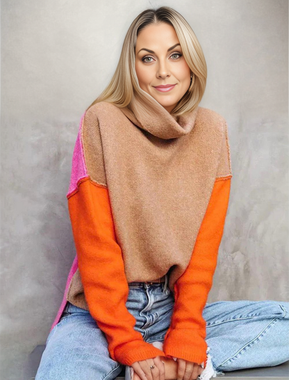 Women's Color Block Turtleneck Sweater | Cozy 1
