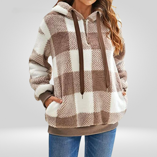 Women's Half-Zip Check Hoodie | Knit 0