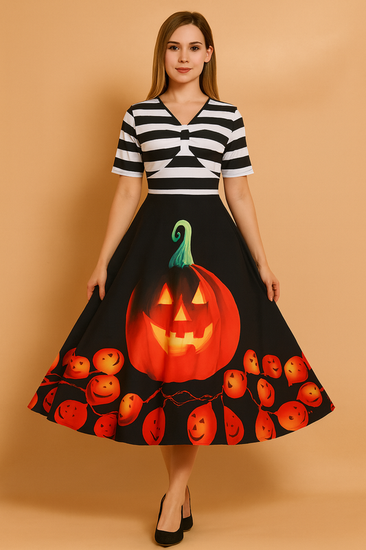 Women's Halloween Dress | Retro Pumpkin Lantern Costume 0