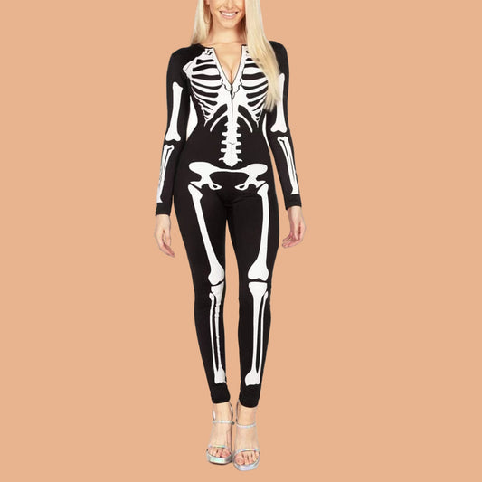 Women's Halloween Skeleton One-Piece Jumpsuit 0