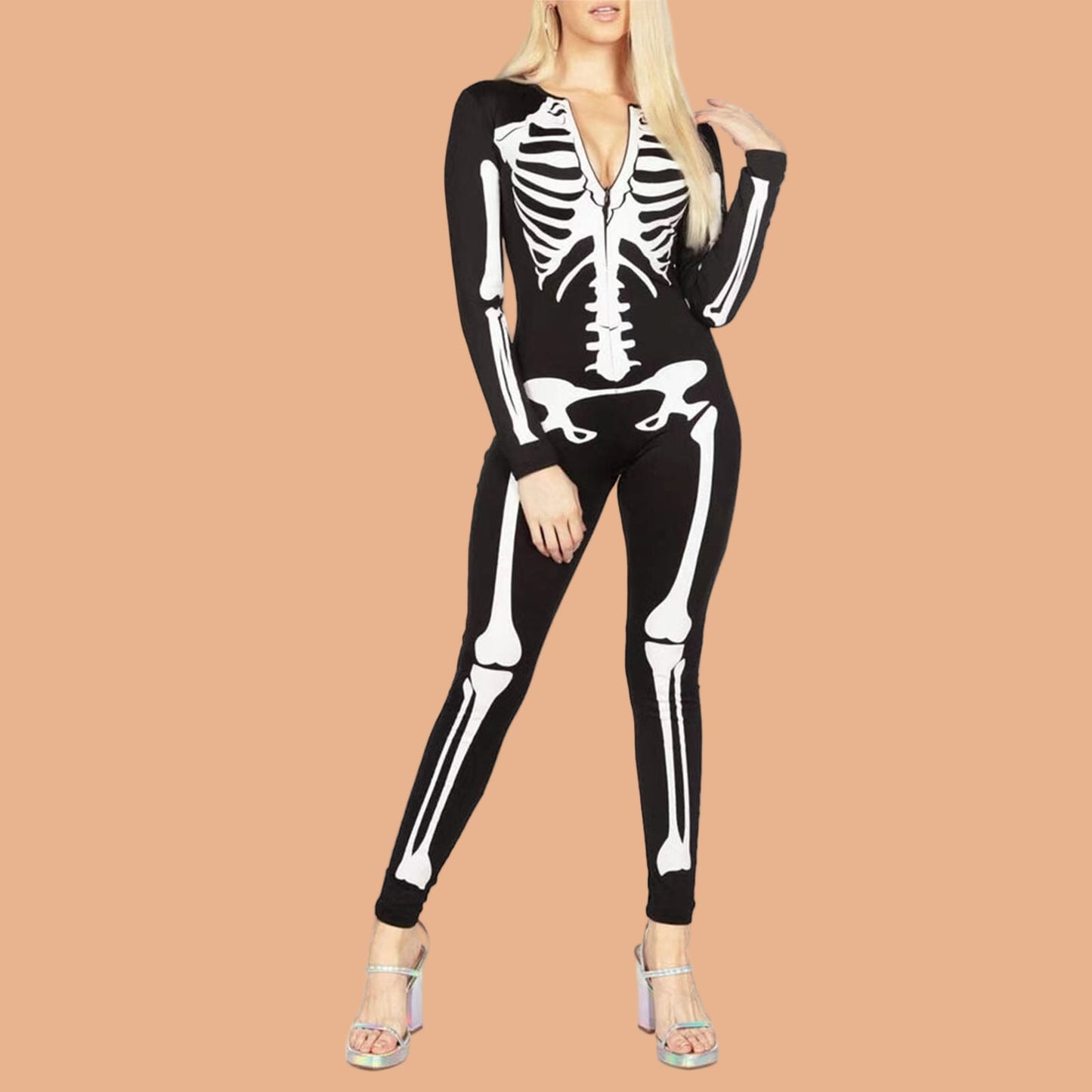 Women's Halloween Skeleton One-Piece Jumpsuit 1