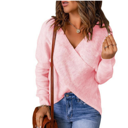 Women's Long Sleeve Wrap Sweater | V Neck 0