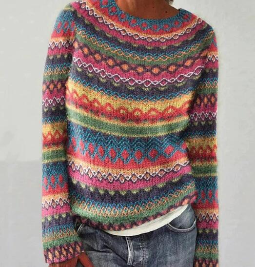 Women's Multicolored Striped Winter Sweater | Warm 0
