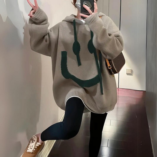 Women's Plus Size Smiley Face Hoodie | Knit 0