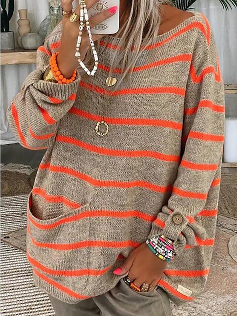 Women's Striped Chunky Knit Sweater | Casual 0