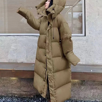 Women's long winter buffer down jacket | Hood 0