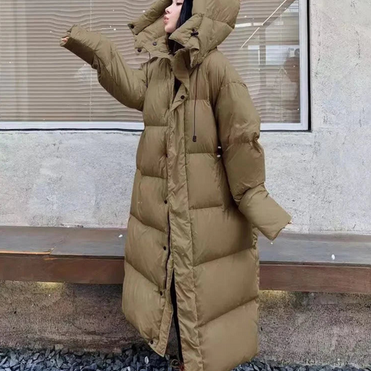 Women's long winter buffer down jacket | Hood 0
