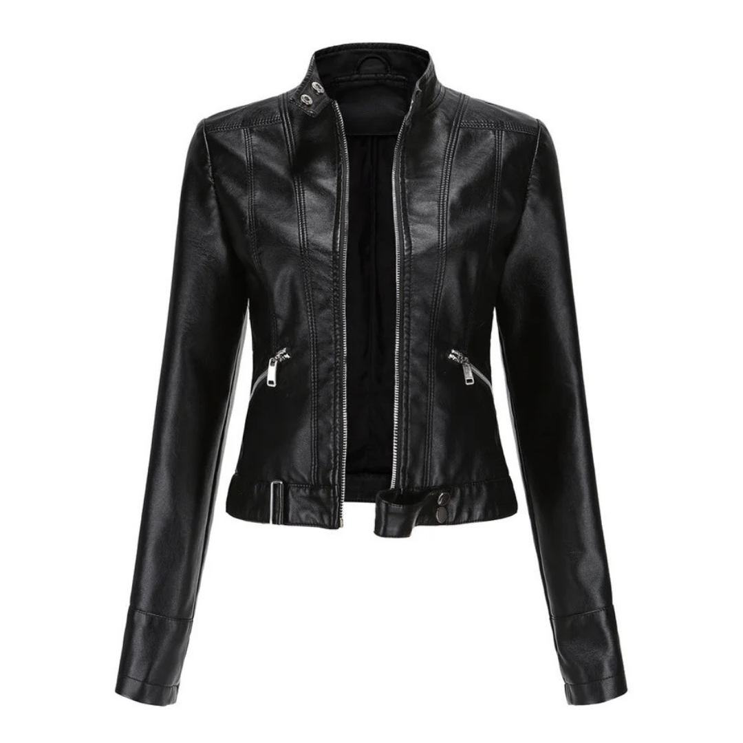 Women's zipper short biker jacket | Long -sleeved 0