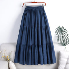 Cotton-Linen Blend Spliced Midi Skirt