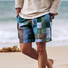  Men’s Patchwork Shorts - Knee-Length - Elastic Waist with Drawstring - Lightweight & Breathable-3