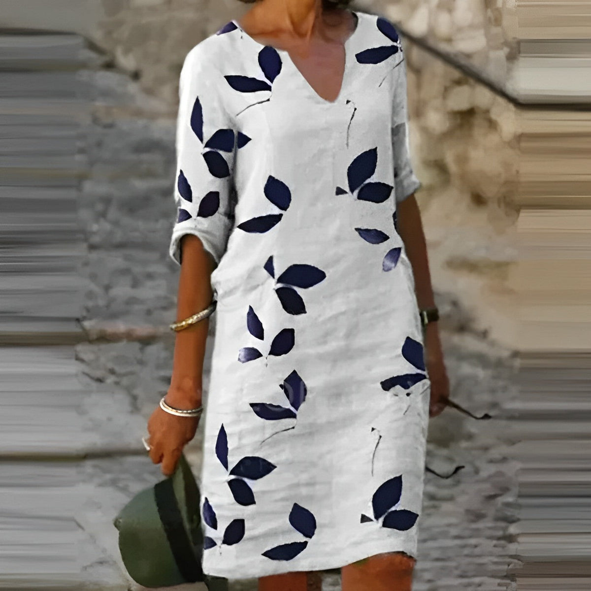  ELIZA | Summer dress with leaf pattern-3