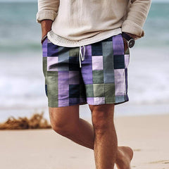  Men’s Patchwork Shorts - Knee-Length - Elastic Waist with Drawstring - Lightweight & Breathable-4