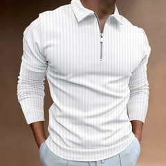 NEAL | Solid Color Ribbed Long Sleeve Polo Shirt-2