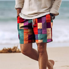  Men’s Patchwork Shorts - Knee-Length - Elastic Waist with Drawstring - Lightweight & Breathable-2