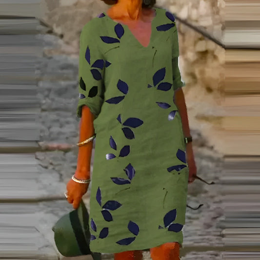  ELIZA | Summer dress with leaf pattern-1