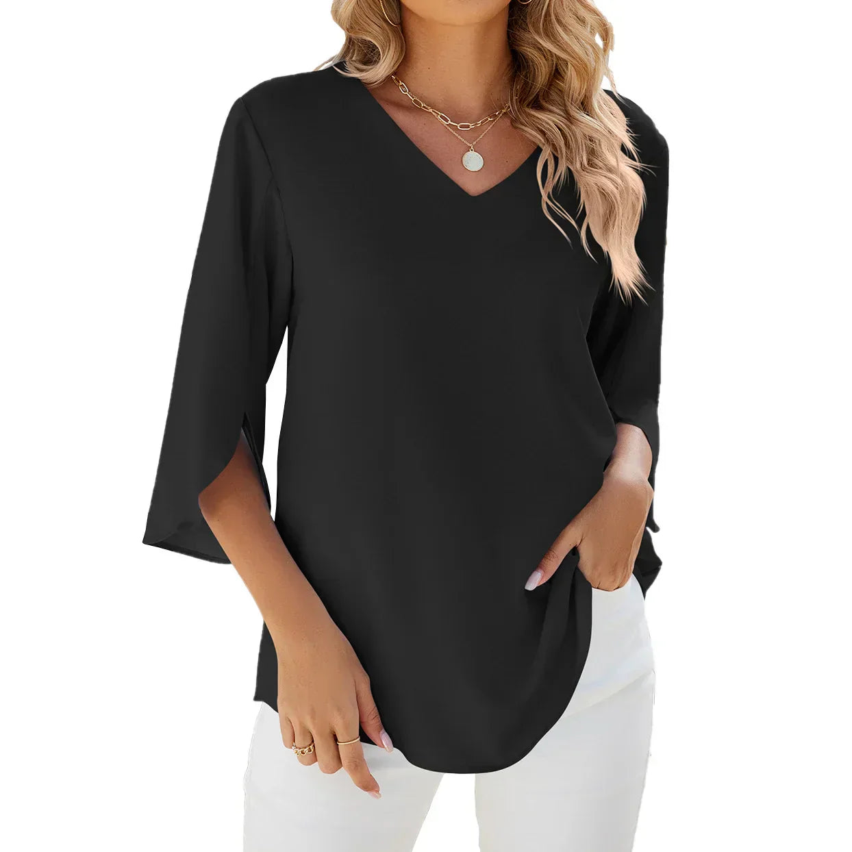  JAMY | V-neck Elegant Blouse-4