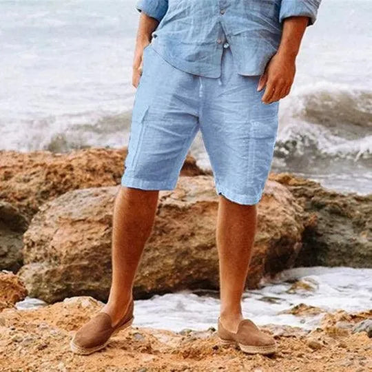  Men’s Linen Shorts - Breathable Lightweight Fabric - Relaxed Fit - Knee-Length Casual Wear-2