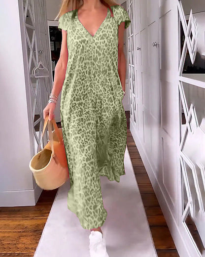  VANESSA | V-Neck Short Sleeve Long Dress-6