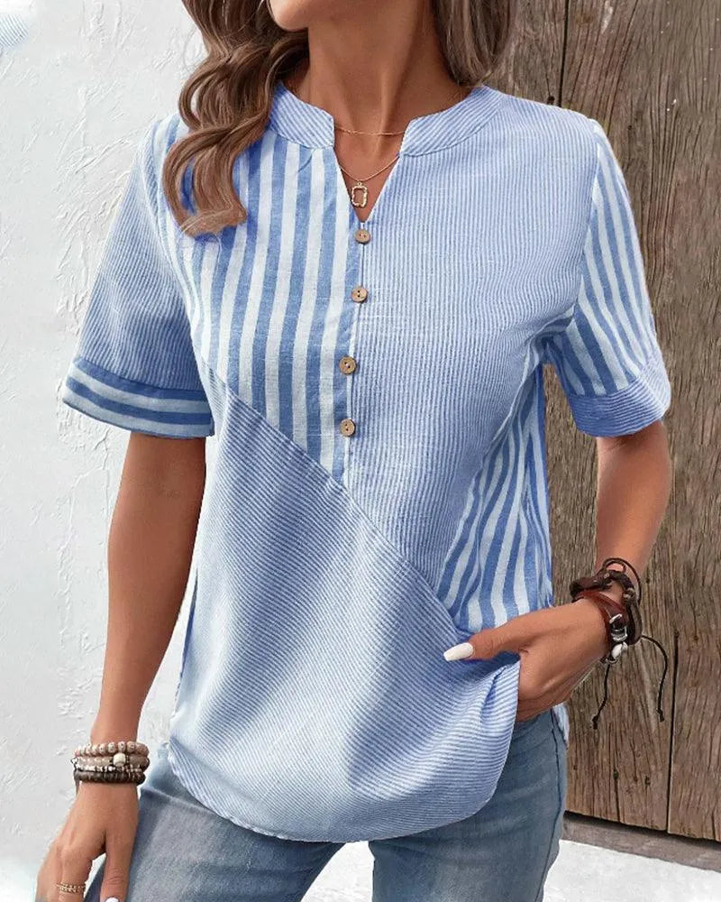  ESTELLA | Comfortable Striped Cotton Blouse-2