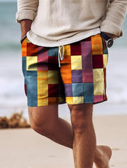  Men’s Patchwork Shorts - Knee-Length - Elastic Waist with Drawstring - Lightweight & Breathable-1