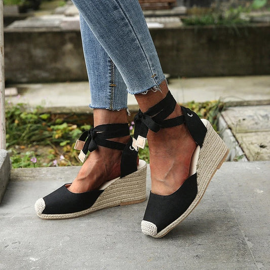 BELINDA | Wedge Sandals with Tie-up Lace-1