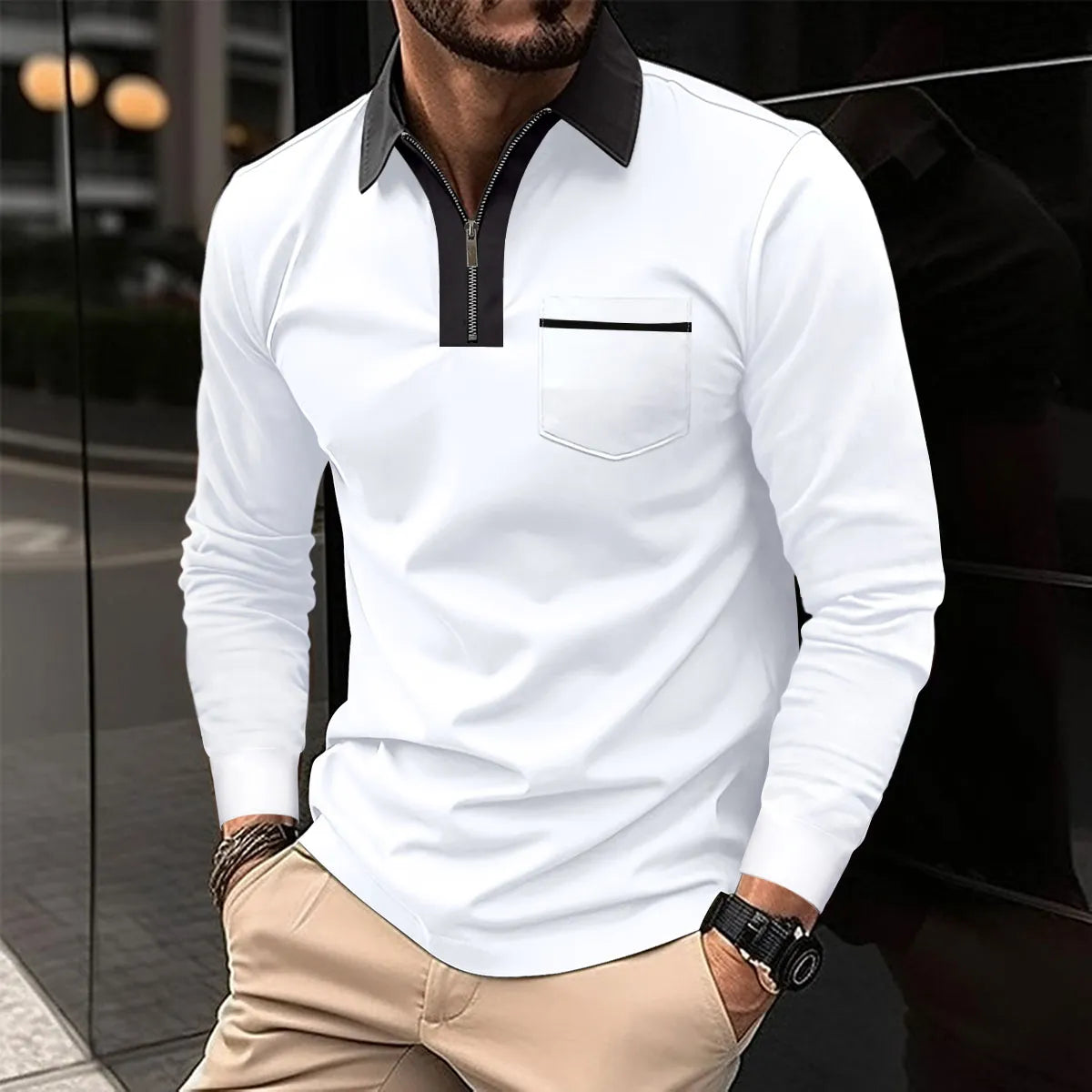 ARCHIE | Long-sleeve Shirt with Contrast Collar-3