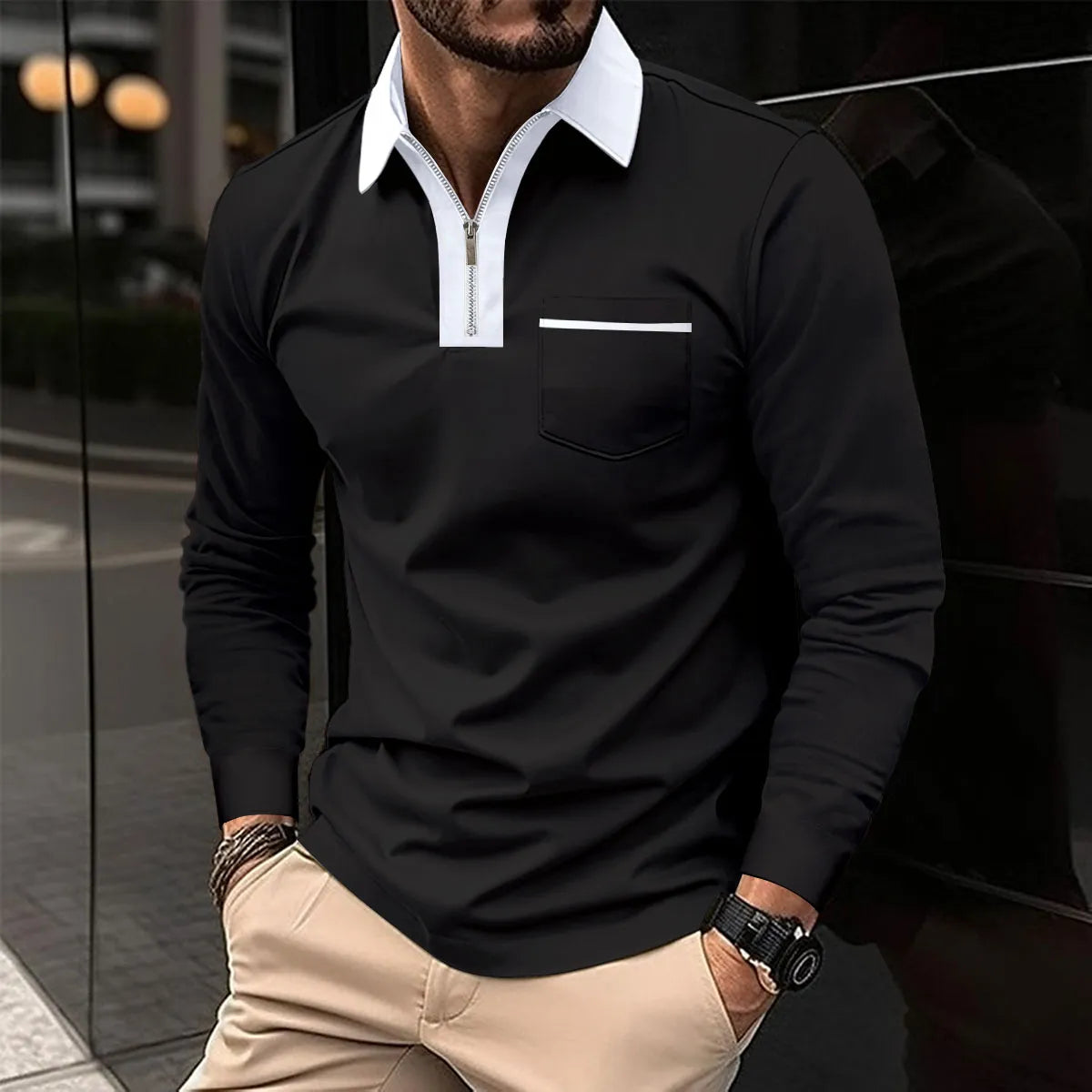 ARCHIE | Long-sleeve Shirt with Contrast Collar-1