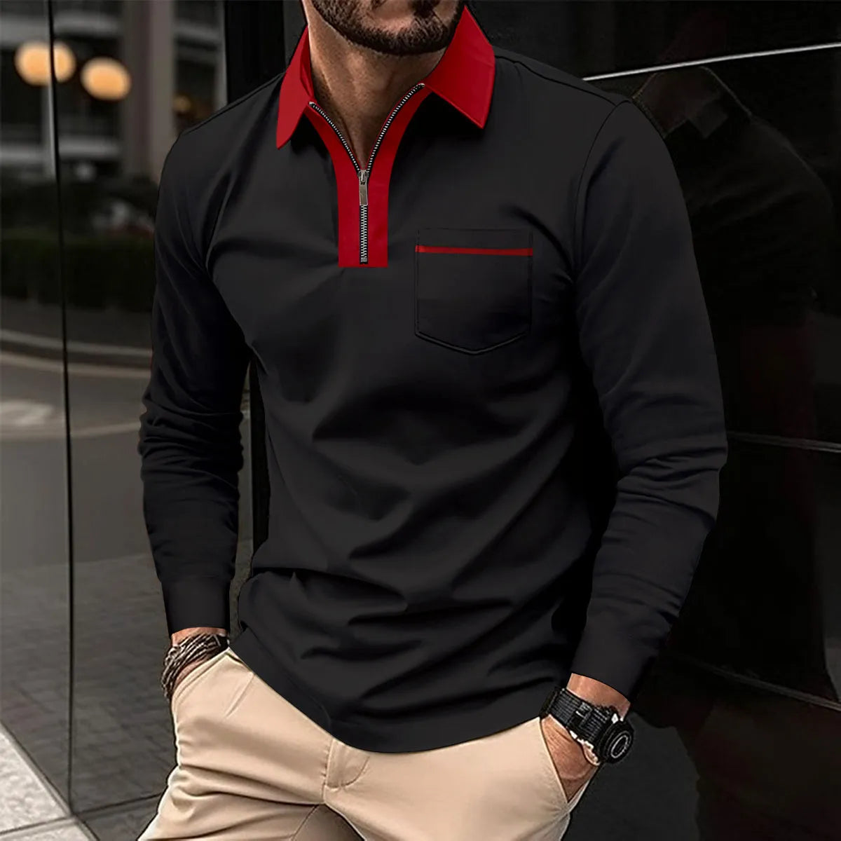 ARCHIE | Long-sleeve Shirt with Contrast Collar-2