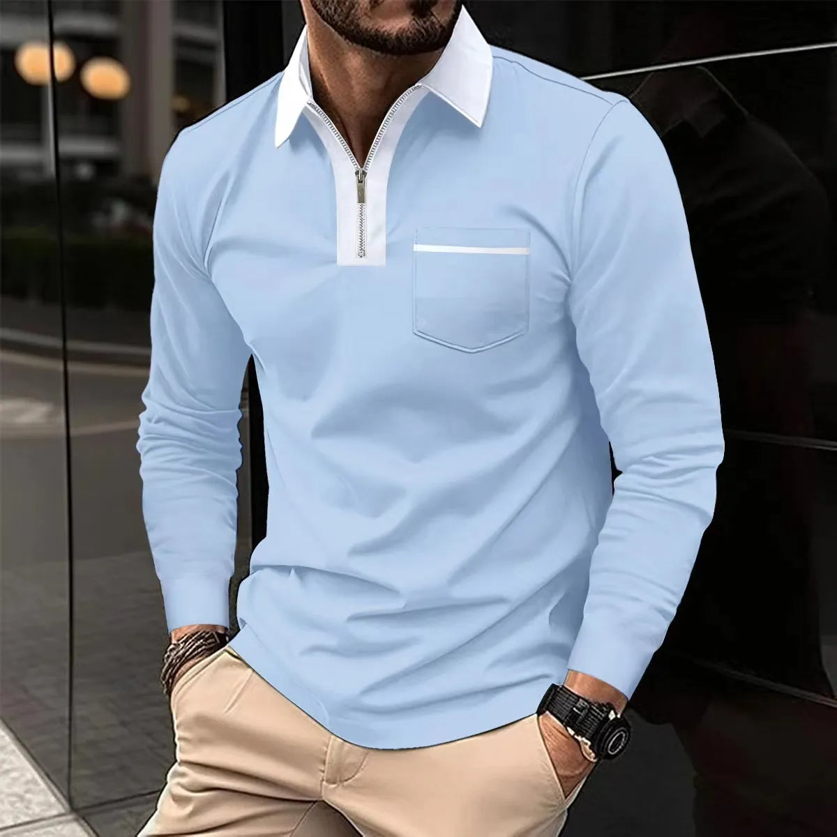 ARCHIE | Long-sleeve Shirt with Contrast Collar-6