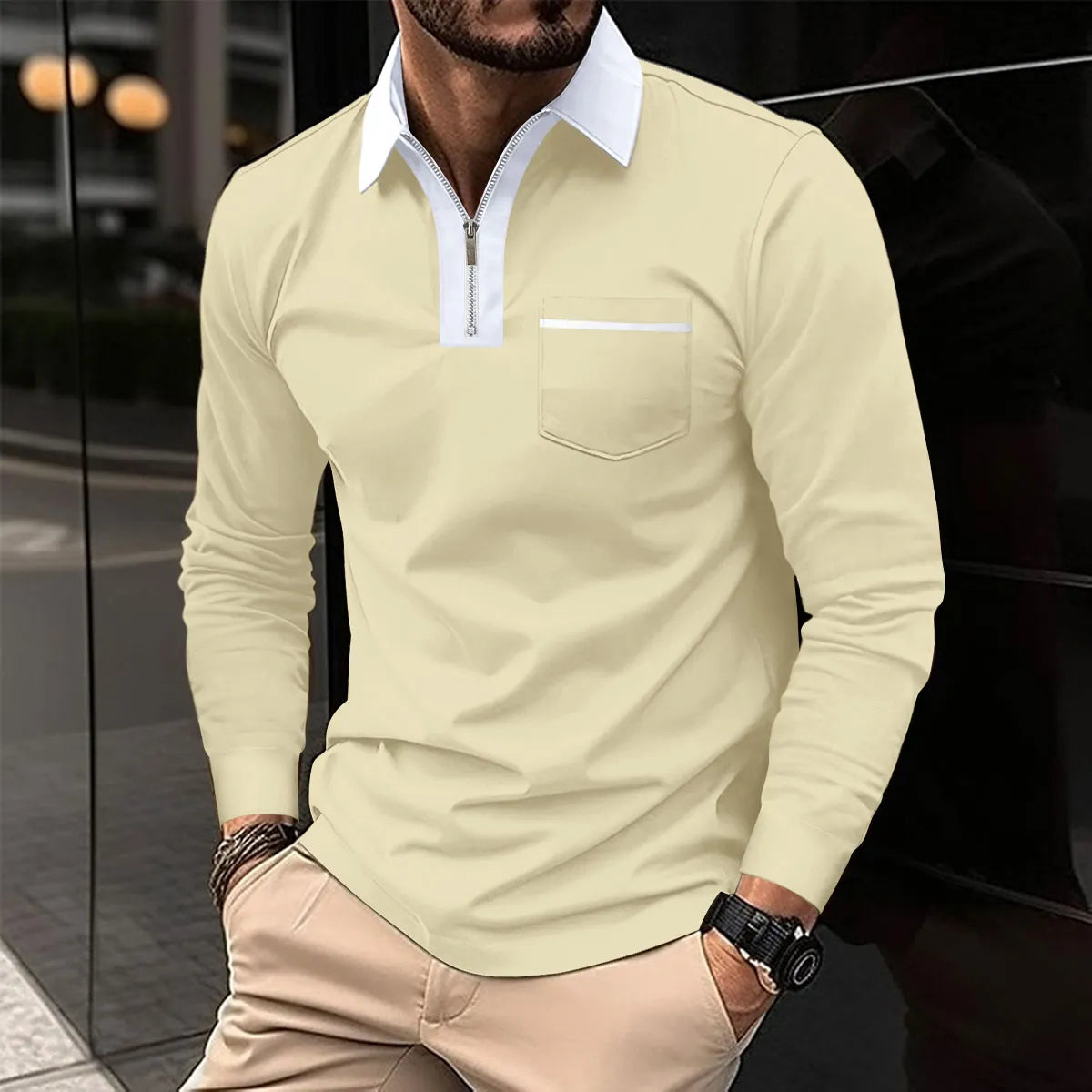ARCHIE | Long-sleeve Shirt with Contrast Collar-5