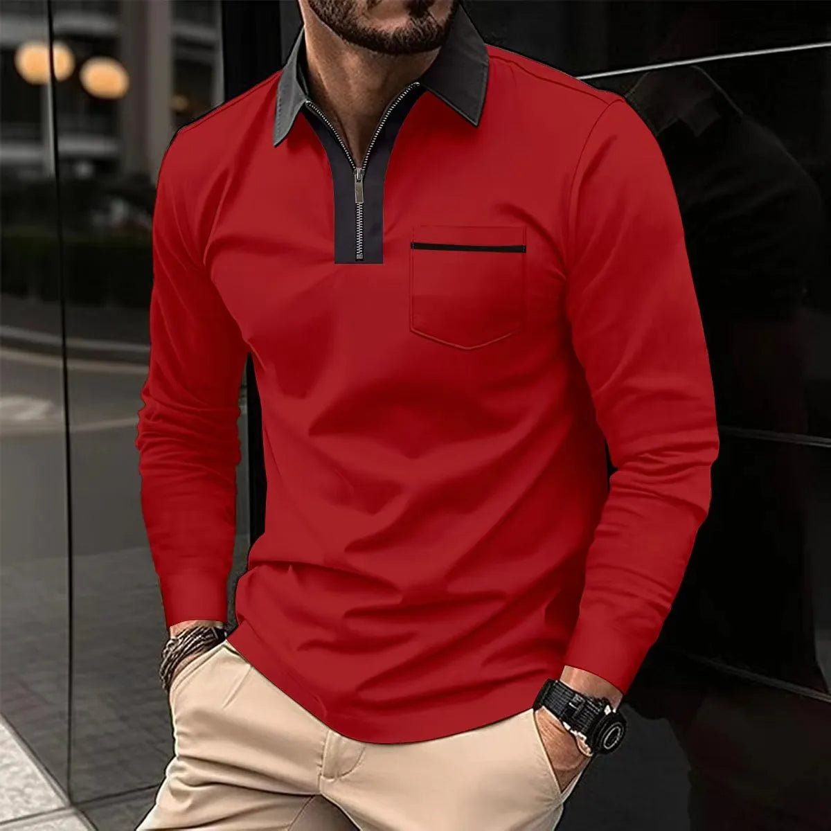 ARCHIE | Long-sleeve Shirt with Contrast Collar-4