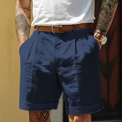  Men’s Tailored Shorts - Cotton Linen Blend - Pleated Front - Cuffed Hem - Breathable Fabric-3
